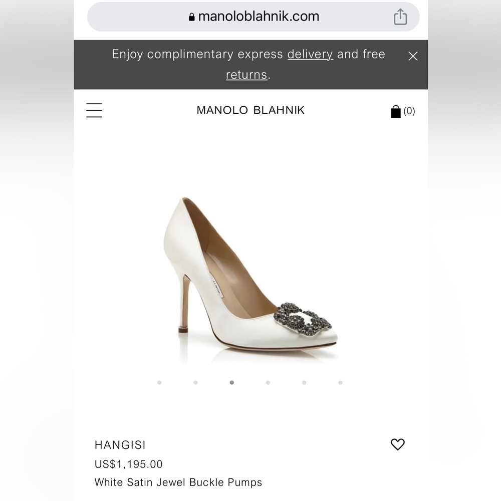 Manolo Blahnik White Satin Hangisi Jewel Buckle Pumps